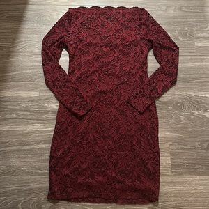 PattyBoutik Off the Shoulder Maroon Lace Dress